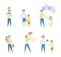 Father with children set.