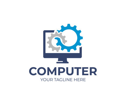 Computer repair logo template. Software development vector design. Desktop service logotype