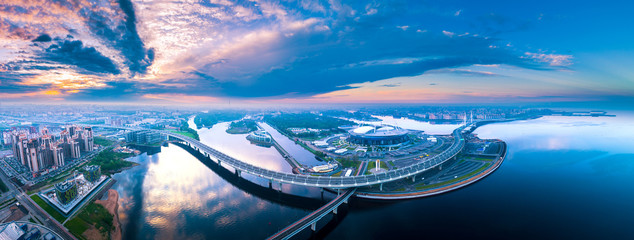 Streets of St. Petersburg from a height. Beautiful aerial view from the bird's eye view of the Gulf...