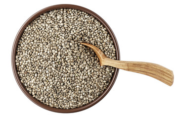 Hemp seeds in a plate on a white background