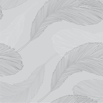 Detailed Feathers Seamless Pattern in Grayscale