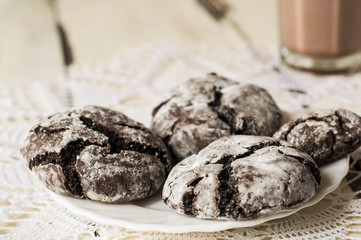 Chocolate cookies Crinkles with sugar icing