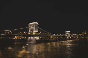 Szechenyi Chain Bridge in Budapest at night