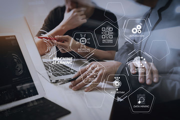 Business team meeting. Photo professional investor working new start up project. Finance task.Digital tablet docking keyboard laptop computer smart phone using, filter film effect