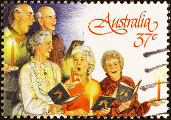 Choir singing Christmas carol on australian postage stamp