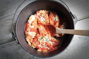 Cast Iron Dutch Oven Stuffed Shells Lunch