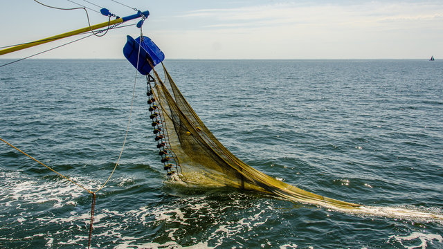 Fishing net on the side of a fishingboat.