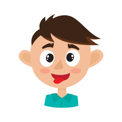Boy happy face expression, cartoon vector illustrations isolated on white.