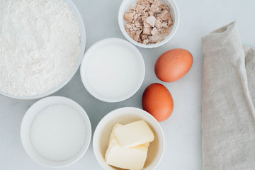 Ingredients for yeast dough preparation.