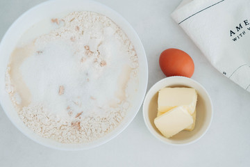 Ingredients for yeast dough preparation.