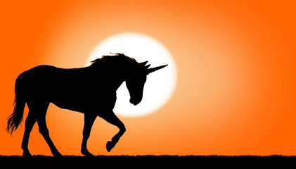 Unicorn silhouette at sunset © ginettigino
