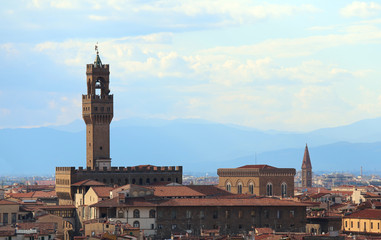 Fototapeta na wymiar old palace tower in the city of Florence in central Italy