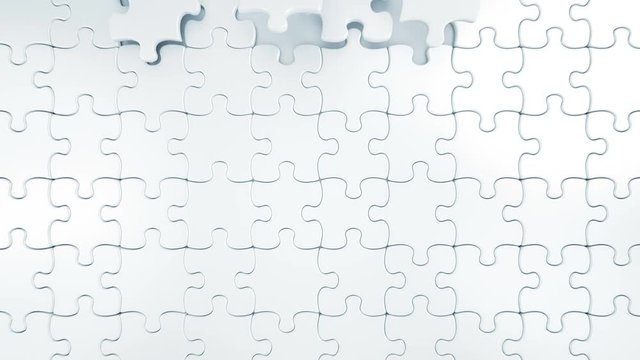 Beautiful White Puzzle Pieces Building the Wall 3d Animation. Useful for Transitions and Titles. Green Screen. Alpha Mask. 4k UHD 3840x2160.