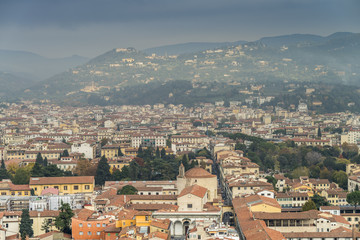 View of the city of Florence from the Brunelleschi dome of the cathedral of Florence.