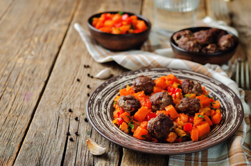 Pumpkin sweet potato Bell pepper stew with meatballs