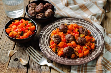 Pumpkin sweet potato Bell pepper stew with meatballs