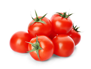 Fresh ripe red tomatoes on white background