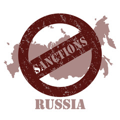 Sanctions against the Russia. Stamp with the inscription sanctions on the background of the map of Russia.