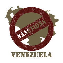 Sanctions against the Venezuela. Stamp with the inscription sanctions on the background of the map of Venezuela.