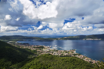 Obraz premium Beautiful mountain view to the sea and mountains in Boka Bay, Montenegro