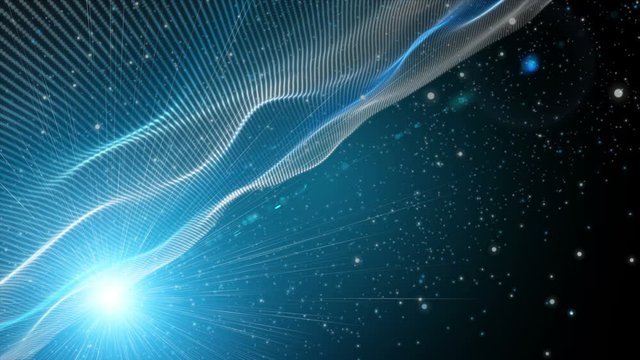 Futuristic animation with wave object and light in slow motion, 4096x2304 loop 4K