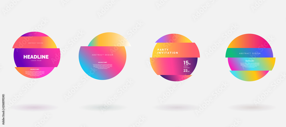 Aufkleber Vector colorful deformed circles in glitch style. Abstract round frame for text. Modern graphic with gradient color isolated on white background. Use for flyer, business card, invitation, gift cards.