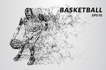 Basketball of the particles. Basketball player leads the ball.