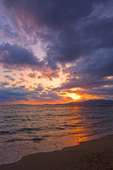 Sunset from sandy beach  in Mallorca