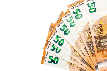 50 euro banknotes are isolated on a white background
