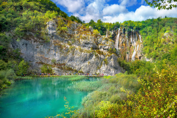 Fototapeta na wymiar Waterfall in Plitvice Lakes National Park. Croatia, Europe