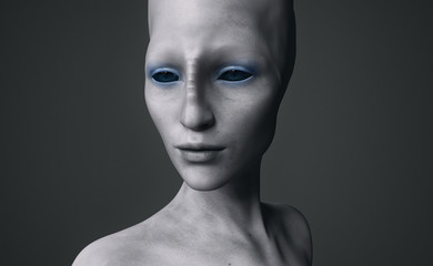 extraterrestrial female portrait from back view- 3d rendering