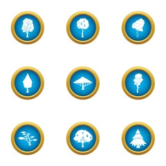 Lush tree icons set. Flat set of 9 lush tree vector icons for web isolated on white background