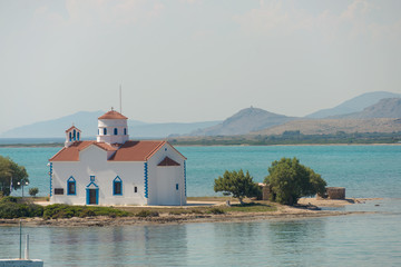 A Greek chapel in the harbour of Elafonissos in Greece