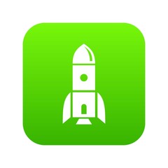 Rocket astronomy icon green vector isolated on white background