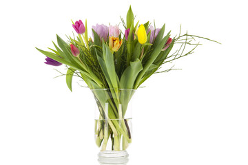 Bouquet tulips in glass vase