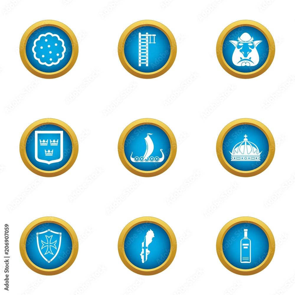 Poster past age icons set. flat set of 9 past age vector icons for web isolated on white background