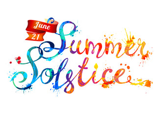 Summer solstice. June 21. Vector watercolor splash paint