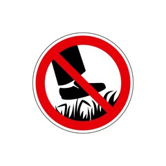 STOP! Do not step on grass. VECTOR. The icon with a red contour on a white background. For any use. Warns.