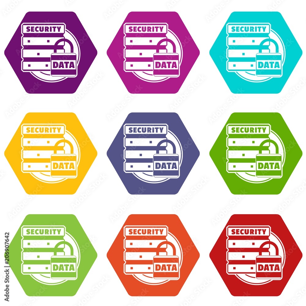 Poster lock data security icons 9 set coloful isolated on white for web