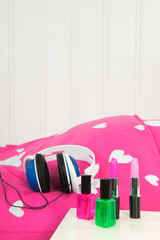 Head phones on bed
