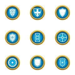 Ancient shield icons set. Flat set of 9 ancient shield vector icons for web isolated on white background