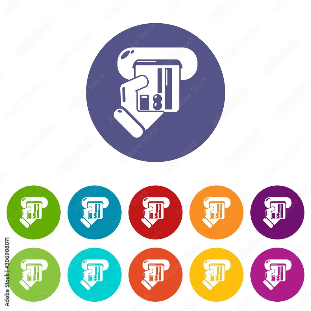 Aufkleber inserting credit card icons color set vector for any web design on white background