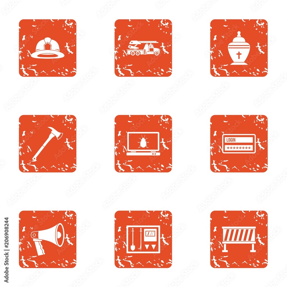 Poster rescue worker icons set. grunge set of 9 rescue worker vector icons for web isolated on white backgr