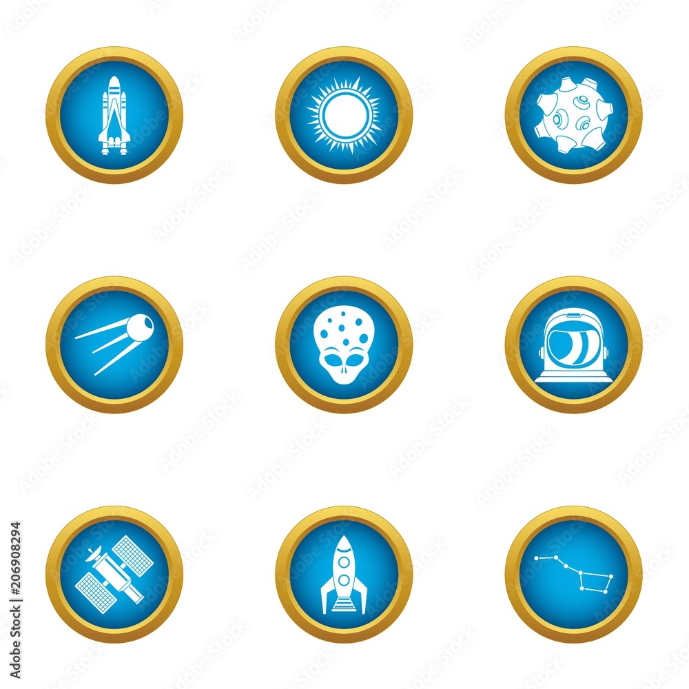 Poster space business icons set. flat set of 9 space business vector icons for web isolated on white backgr