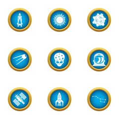 Space business icons set. Flat set of 9 space business vector icons for web isolated on white background