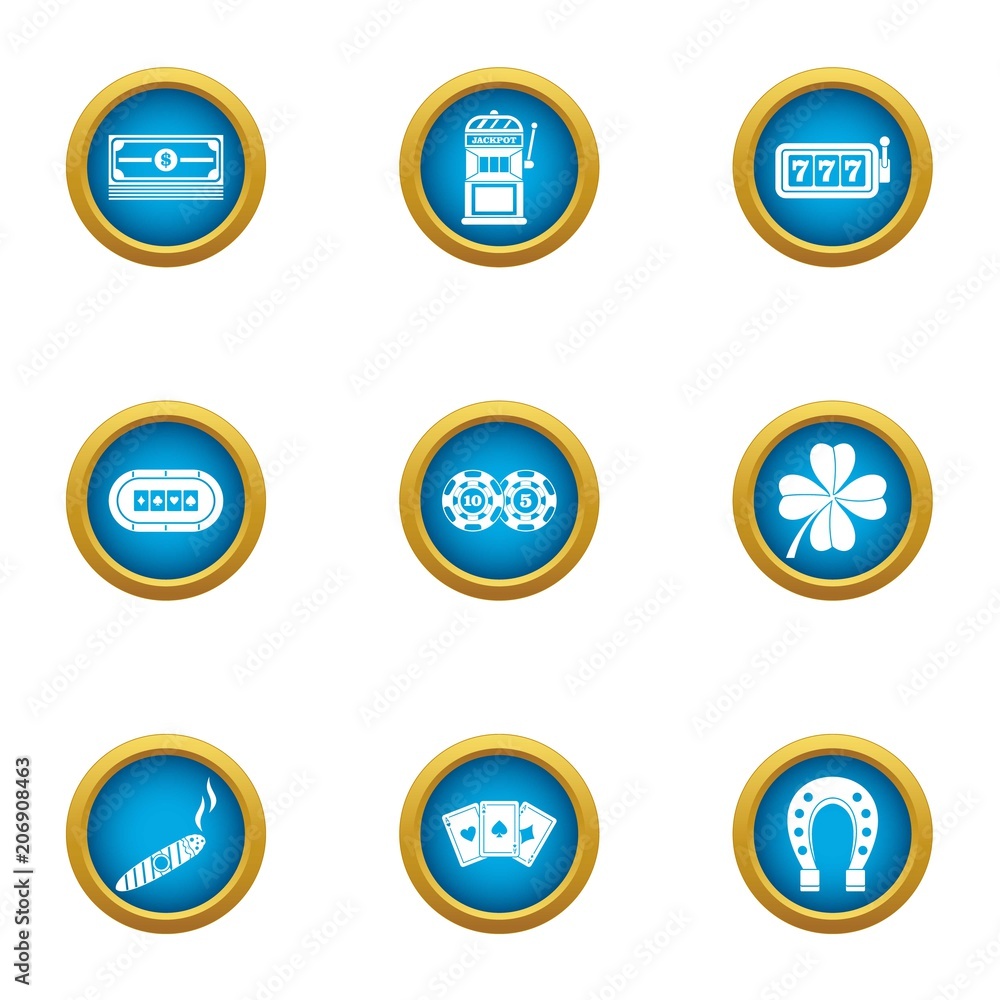 Poster gambling establishment icons set. flat set of 9 gambling establishment vector icons for web isolated
