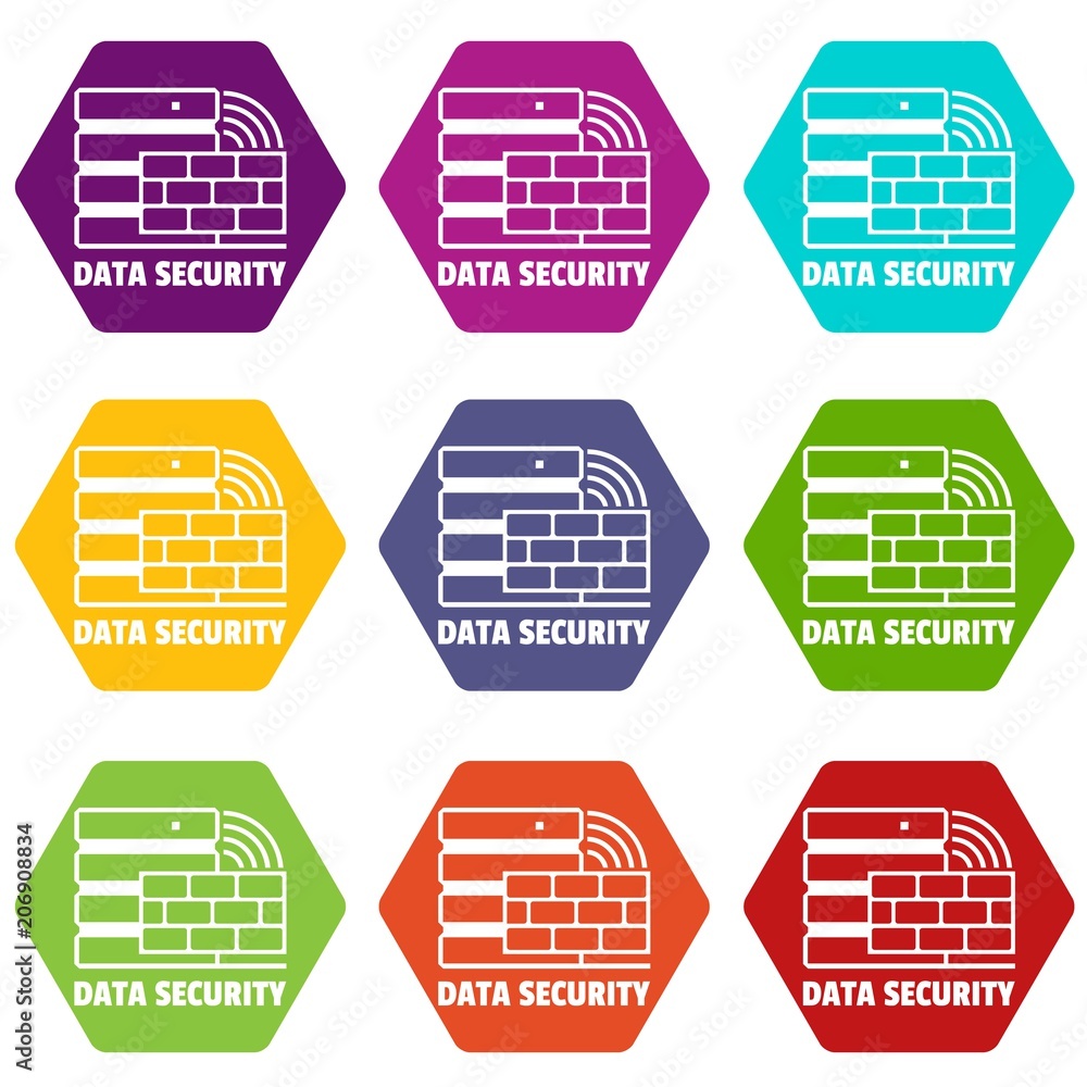 Poster data security icons 9 set coloful isolated on white for web