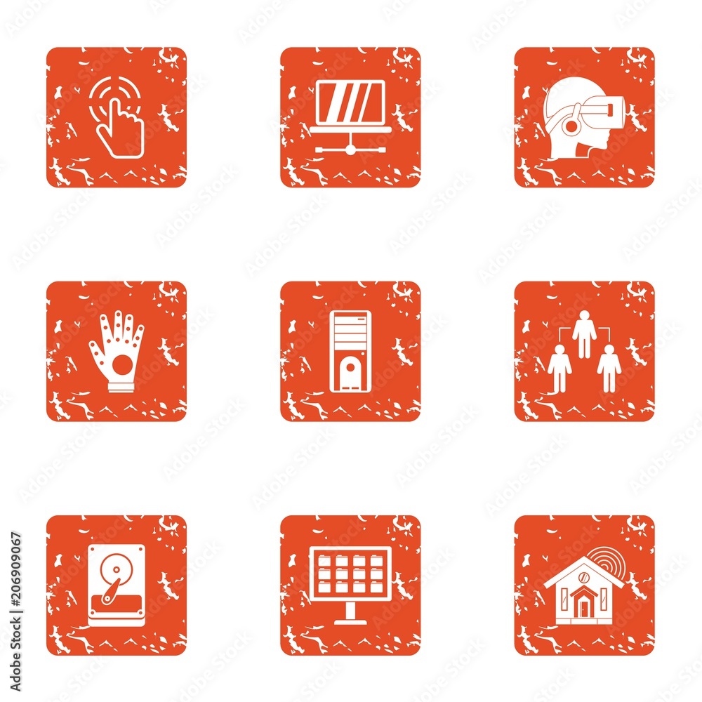 Aufkleber virtual world icons set. grunge set of 9 virtual world vector icons for web isolated on white backgr