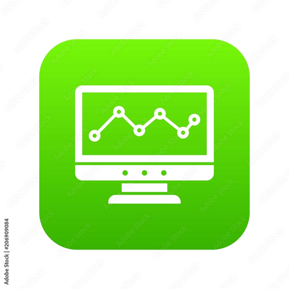 Aufkleber graph in computer screen icon digital green for any design isolated on white vector illustration