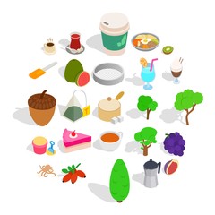 Drinking tea icons set. Isometric set of 25 drinking tea vector icons for web isolated on white background